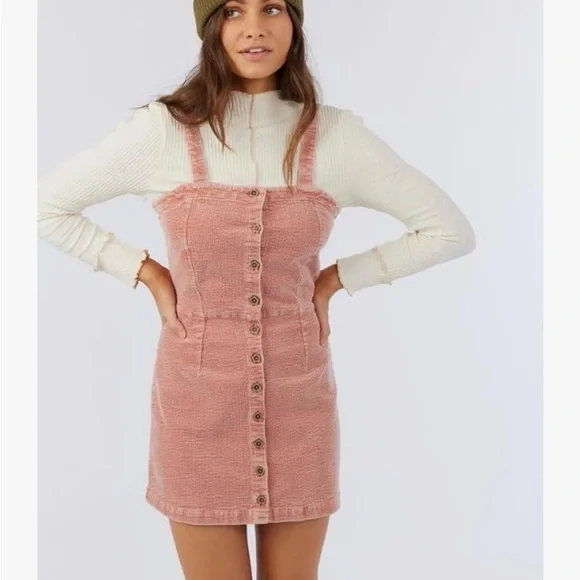 Pink O’Neill Corduroy Button-Front Mini Dress with Straps - Picture 3 of 8